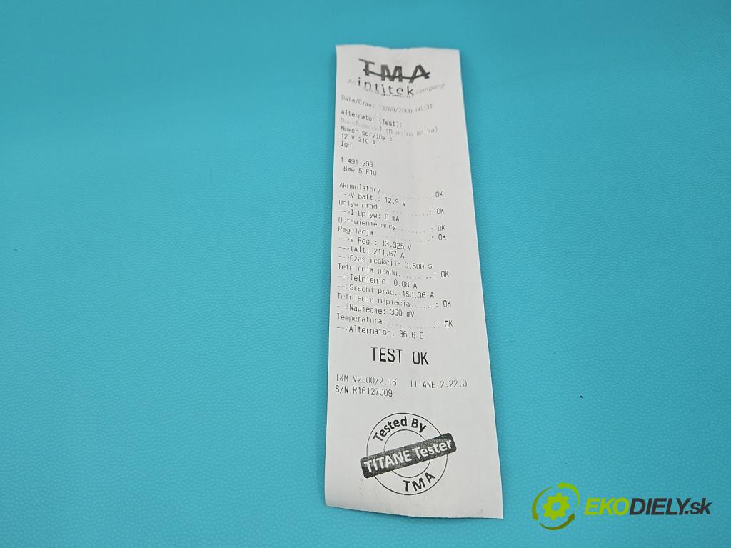 Bmw 5 F10 2010-2017 2.0 T 245KM automatic 180 kW 1997 cm3 4- Alternator 104210-6402 (Alternátor)