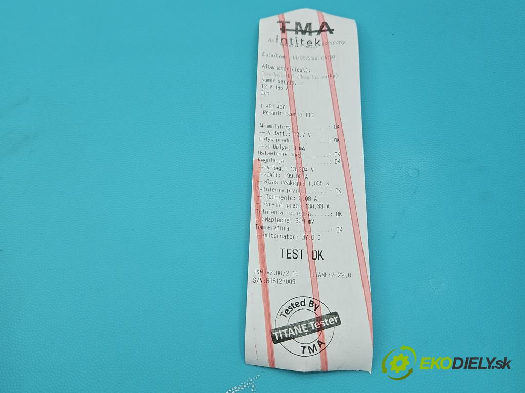 Renault Scenic III 2009-2016 1.6 dci 131 HP manual 96 kW 1598 cm3 5- Alternator A003TX0481 (Alternátor)