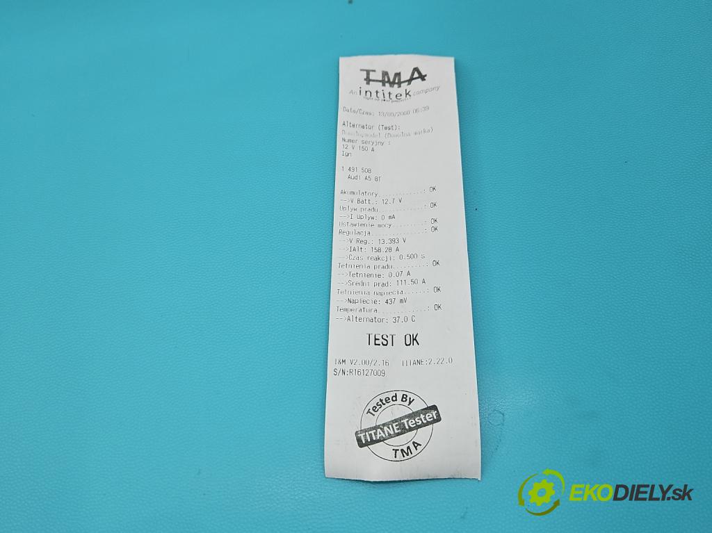 Audi A5 8T 2007-2016 2.0 TFSI 224hp automatic 165 kW 1984 cm3 5- Alternator 06H903018H (Alternátor)