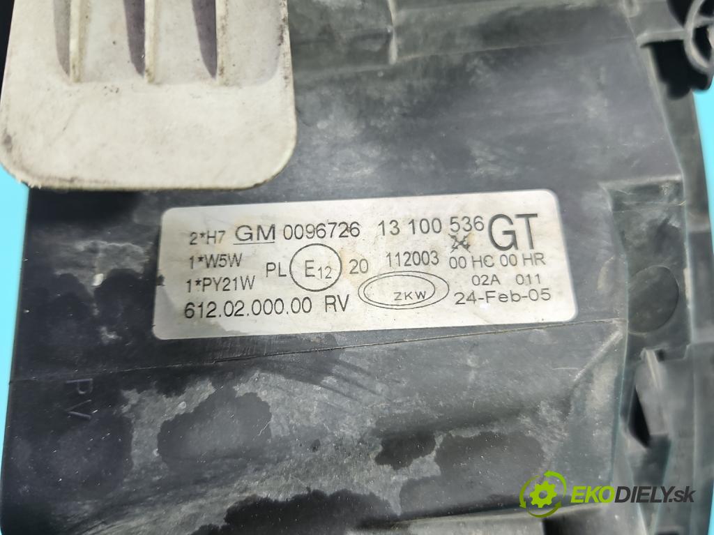 Opel Corsa C 2000-2006 1.2 16V 80 HP manual 59 kW 1229 cm3 3- Reflektor: pravý 0096726 (Svetlo predné pravé)