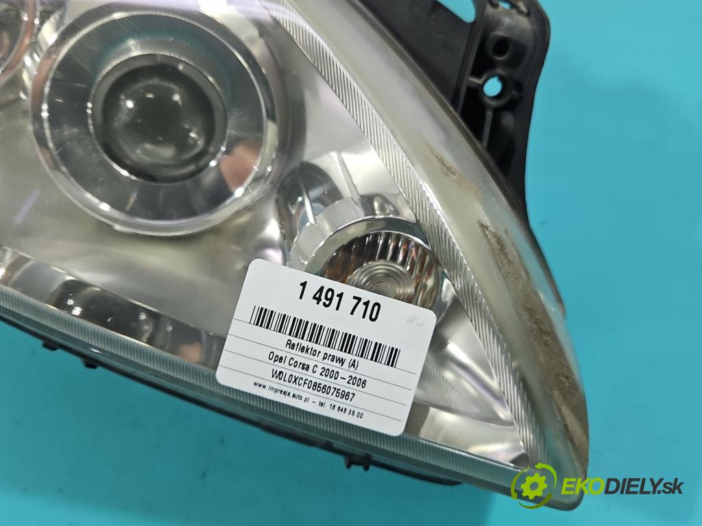 Opel Corsa C 2000-2006 1.2 16V 80 HP manual 59 kW 1229 cm3 3- Reflektor: pravý 0096726 (Svetlo predné pravé)
