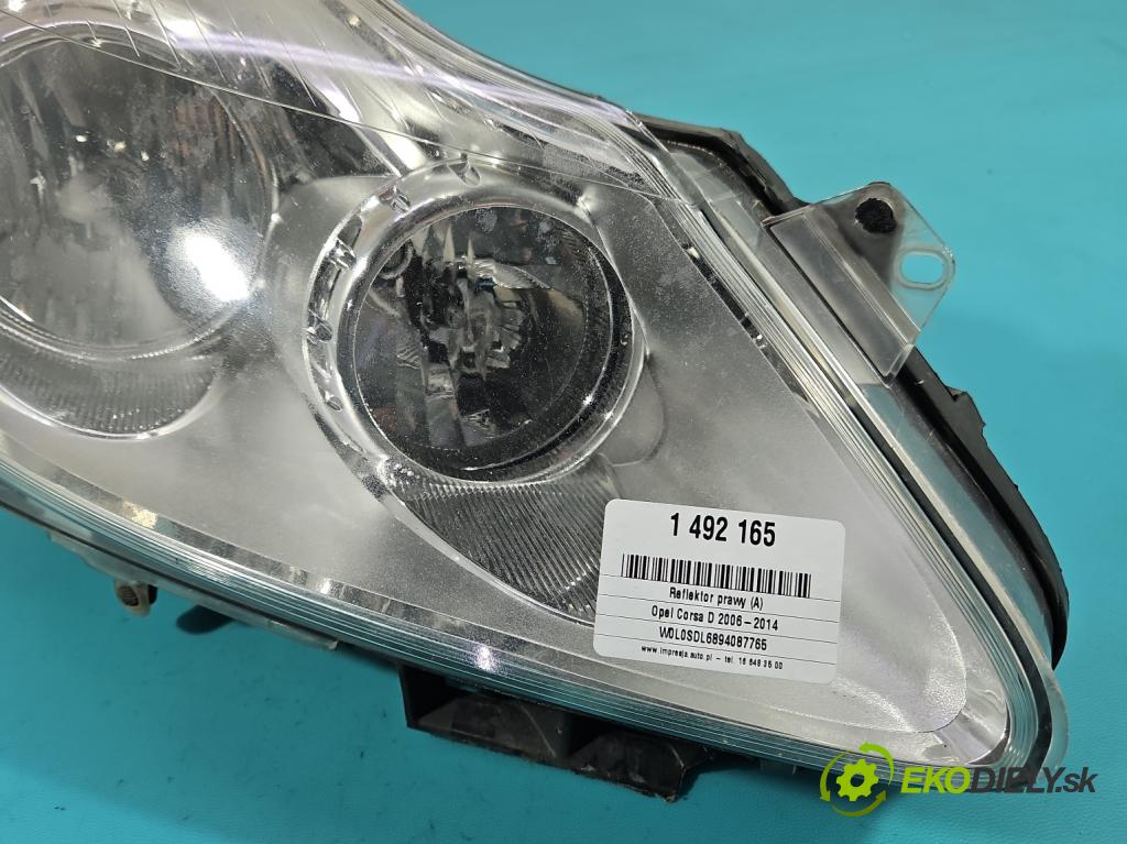 Opel Corsa D 2006-2014 1.2 16V 80 HP manual 59 kW 1229 cm3 5- Reflektor: pravý 13186382 (Svetlo predné pravé)