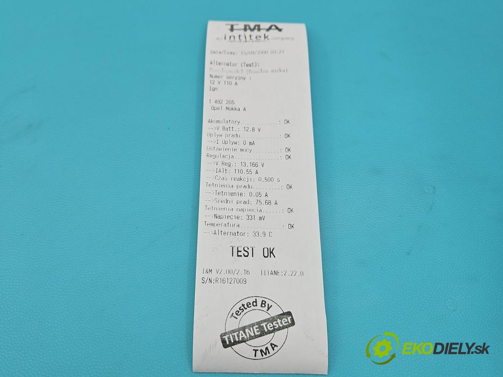 Opel Mokka A 2012-2019 1.6 cdti 136 HP manual 100 kW 1598 cm3 5- Alternator 42418276 (Alternátor)