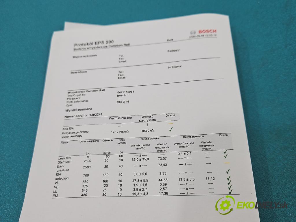 Audi A5 8T 2007-2016 3.0 tdi V6 239KM manual 176 kW 2967 cm3 2- vstrek 0445115058 (Vstrekovač paliva)