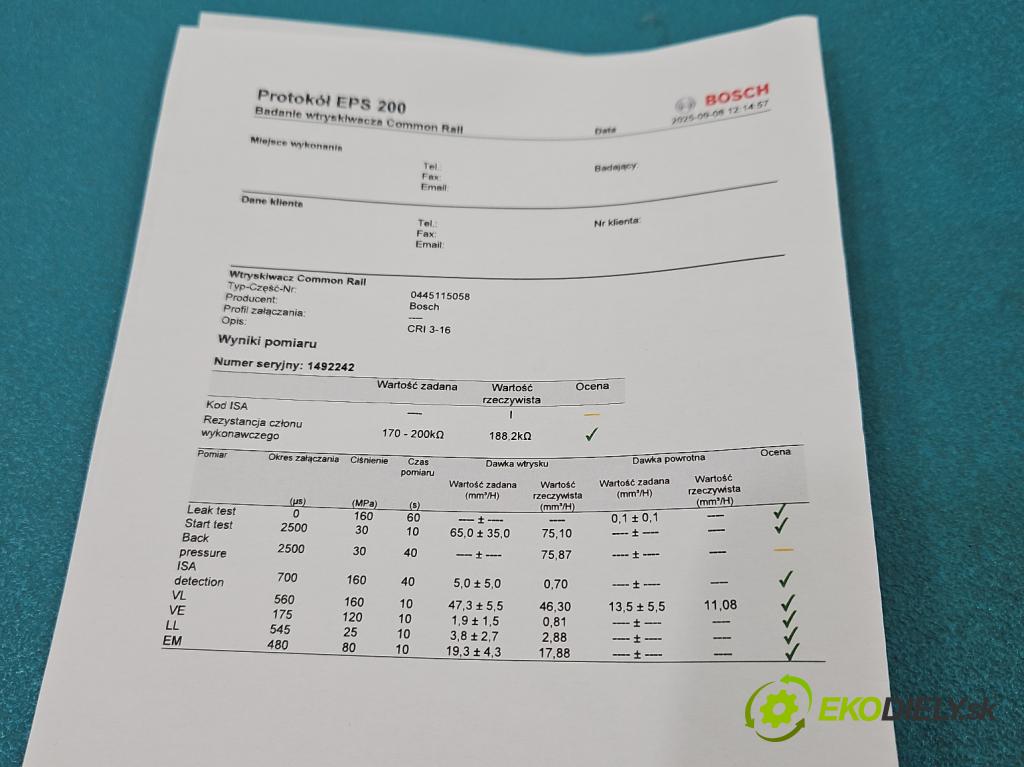 Audi A5 8T 2007-2016 3.0 tdi V6 239KM manual 176 kW 2967 cm3 2- vstrek 0445115058 (Vstrekovač paliva)