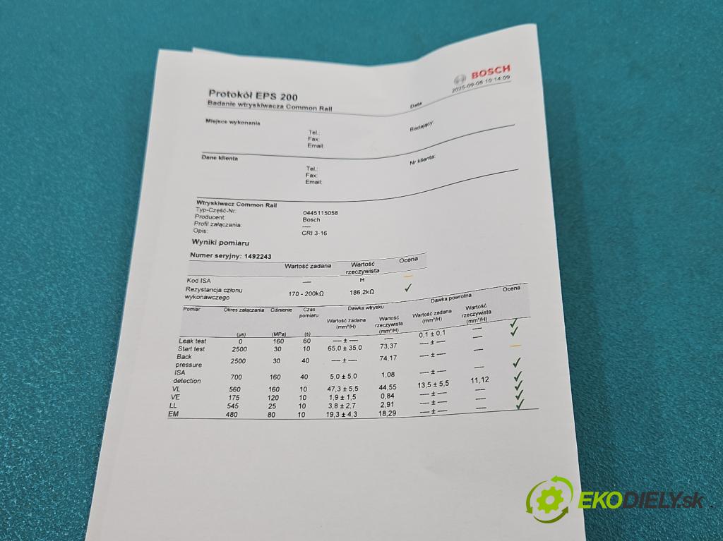 Audi A5 8T 2007-2016 3.0 tdi V6 239KM manual 176 kW 2967 cm3 2- vstrek 0445115058 (Vstrekovač paliva)