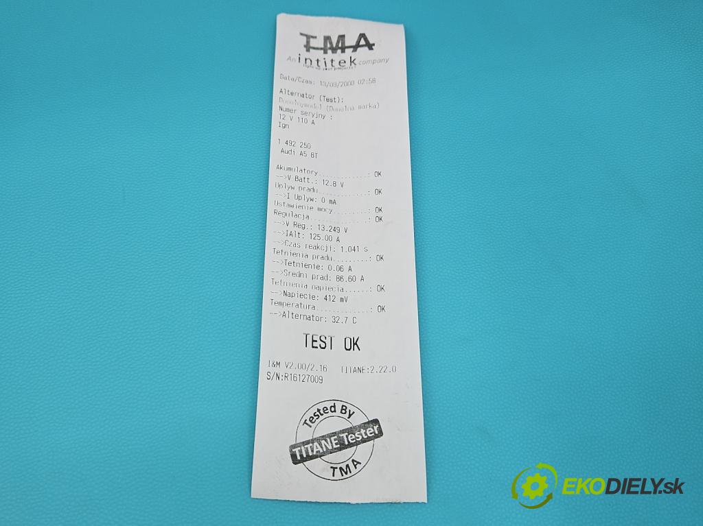 Audi A5 8T 2007-2016 3.0 tdi V6 239KM manual 176 kW 2967 cm3 2- Alternator 0124525116 (Alternátor)