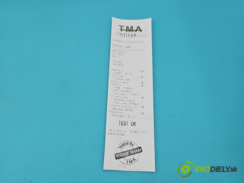 Audi A4 B7 2004-2008 1.9 tdi 116 HP manual 85 kW 1896 cm3 5- Alternator 06F903023J (Alternátor)