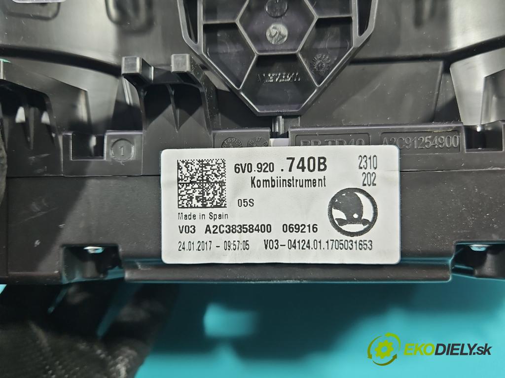Skoda Fabia III 2014- 2021 1.2 TSI 90 HP manual 66 kW 1197 cm3 5- prístrojovka/ budíky 6V0920740B (Prístrojová doska)