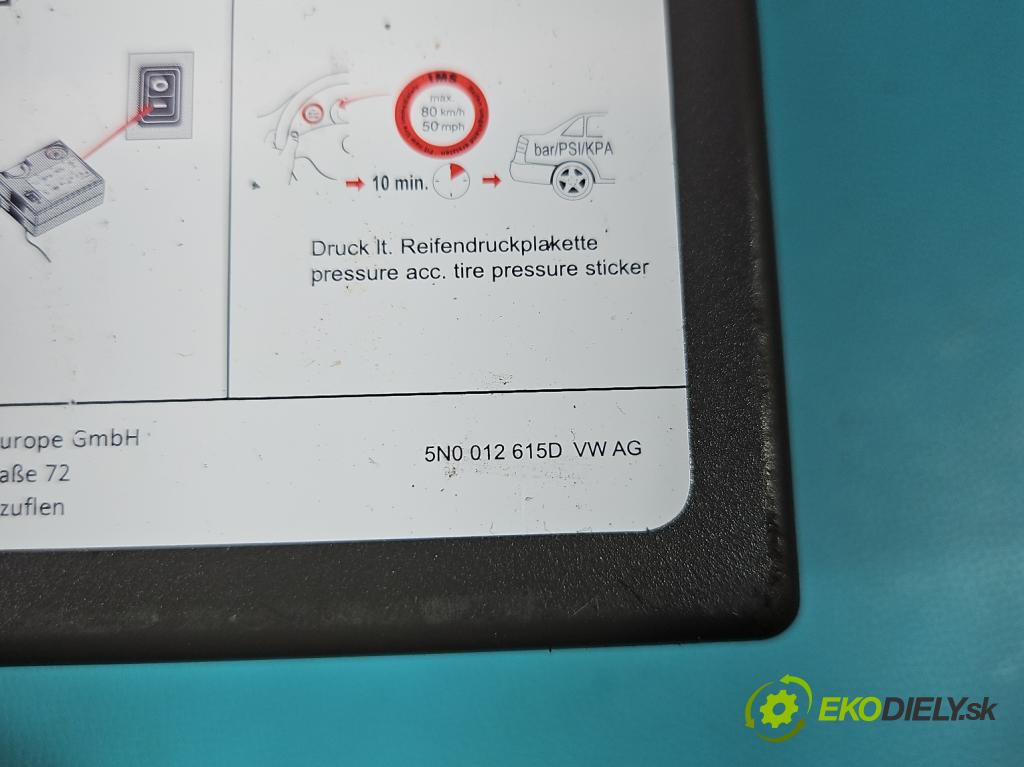Skoda Fabia III 2014- 2021 1.2 TSI CJZC 90 hp manual 66 kW 1197 cm3 5- čerpadlo kompresor do pneumatík 5N0012615D