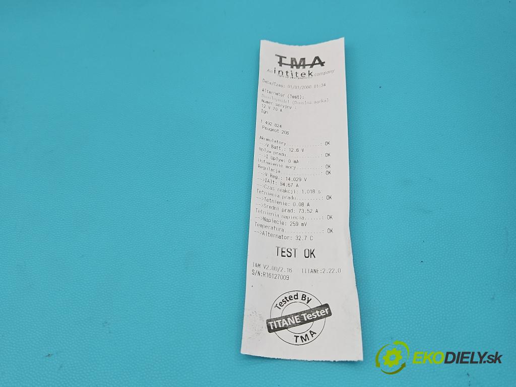 Peugeot 206 1.4 16V 88 HP manual 65 kW 1360 cm3 5- Alternator 9656956080 (Alternátor)