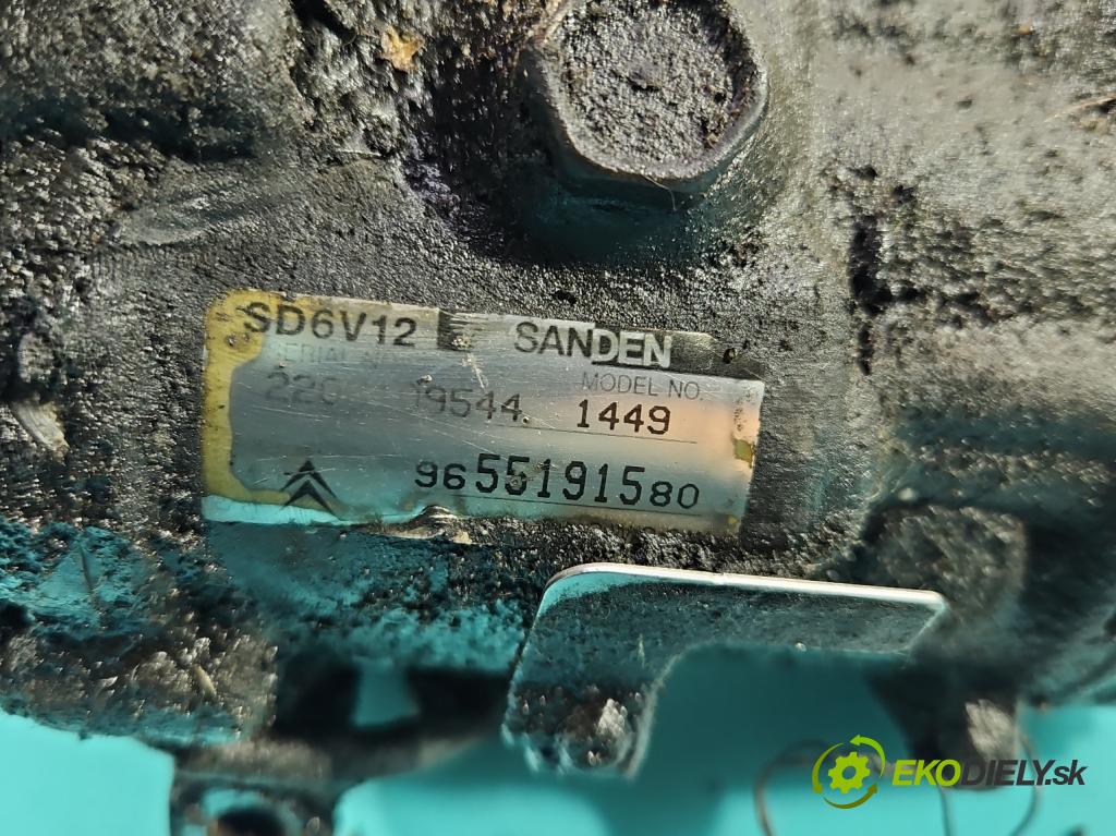 Peugeot 206 1.4 16V 88 HP manual 65 kW 1360 cm3 5- Kompresor: klimatizácie 9655191580 (Kompresor klimatizácie)