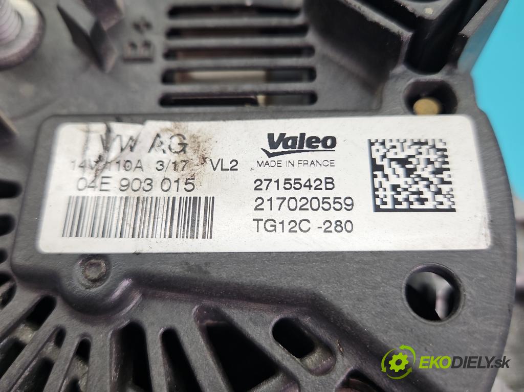 Skoda Fabia III 2014- 2021 1.2 TSI 90 HP manual 66 kW 1197 cm3 5- Alternator 04E903015 (Alternátor)
