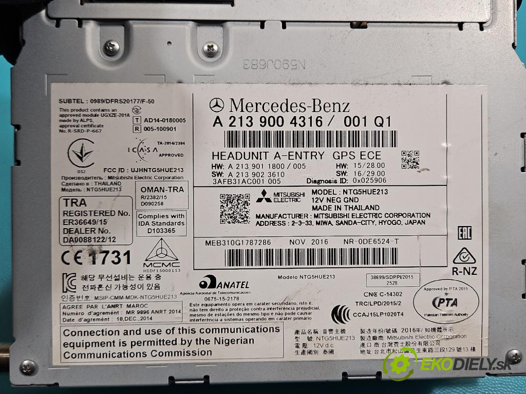 Mercedes E W213 2016-2023 2.0 CDI 194KM: automatic 143 kW 1950 cm3 5- Radio originál A2139004316