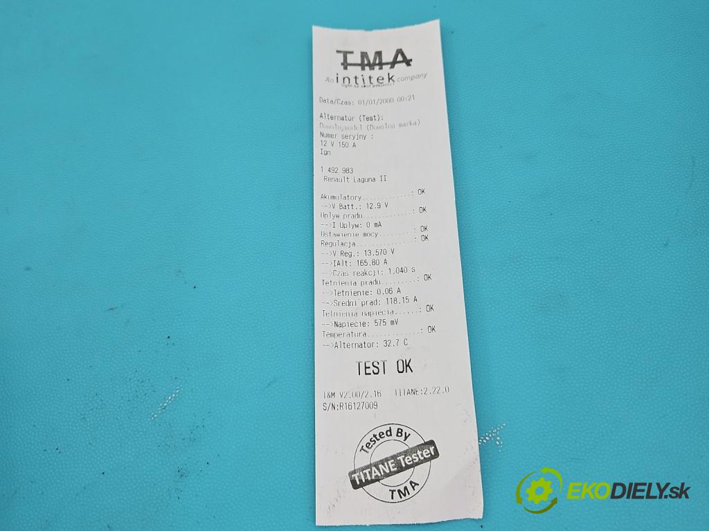 Renault Laguna II 2001-2007 1.9 dci 120 HP manual 88 kW 1870 cm3 5- Alternator 0124525047 (Alternátor)