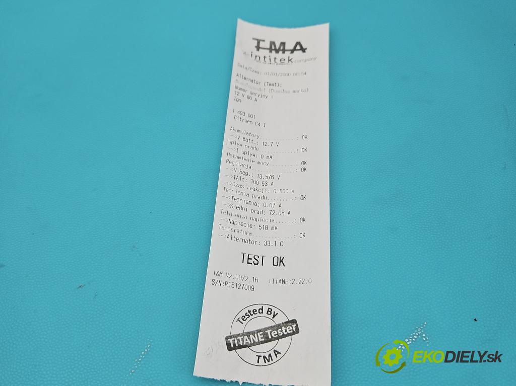 Citroen C4 I 2004-2011 1.4 16V 88 HP manual 65 kW 1360 cm3 5- Alternator 9654343080 (Alternátor)