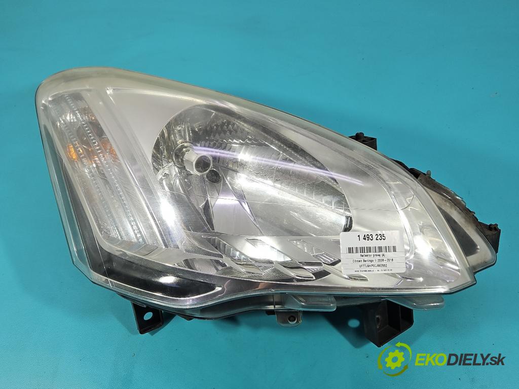 Citroen Berlingo II 2008-2018 1.6 hdi 92 HP manual 68 kW 1560 cm3 5- Reflektor: pravý 9677201980 (Svetlo predné pravé)