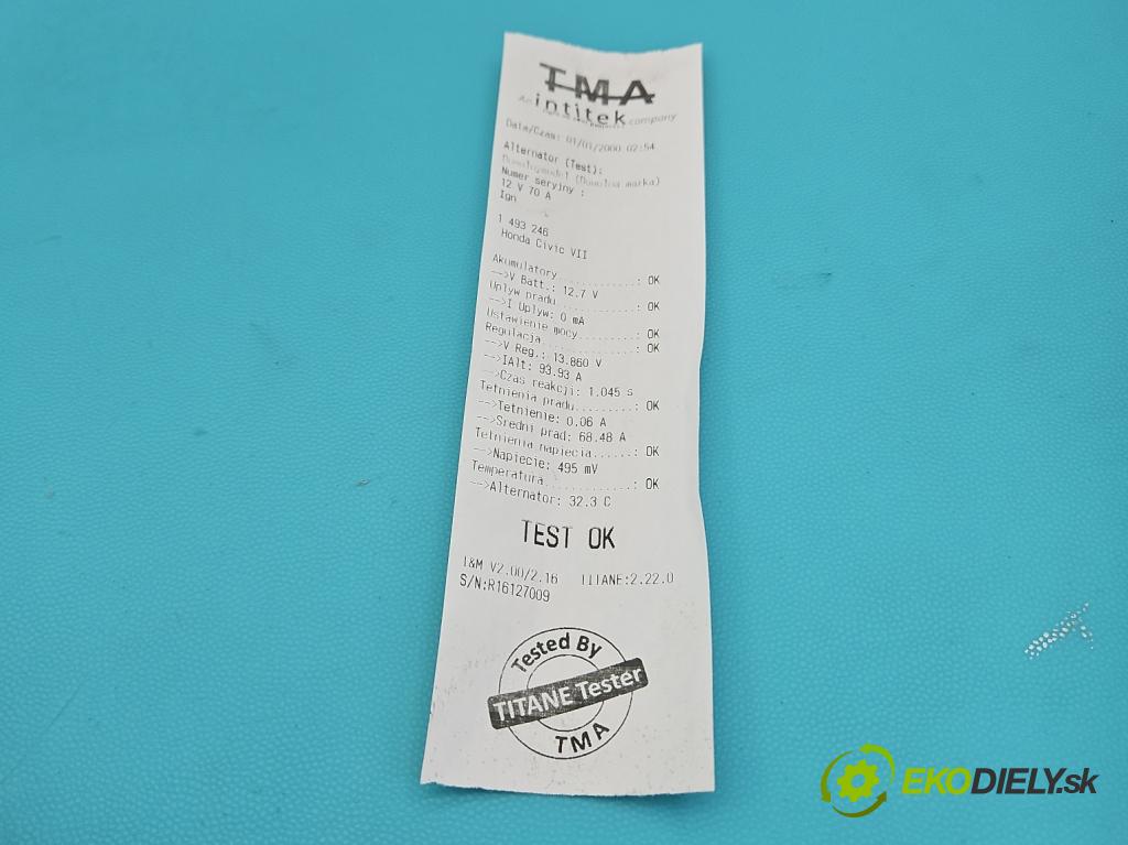 Honda Civic VII 2000-2006 1.4 16V 90 HP manual 66 kW 1396 cm3 5- Alternator  (Alternátor)