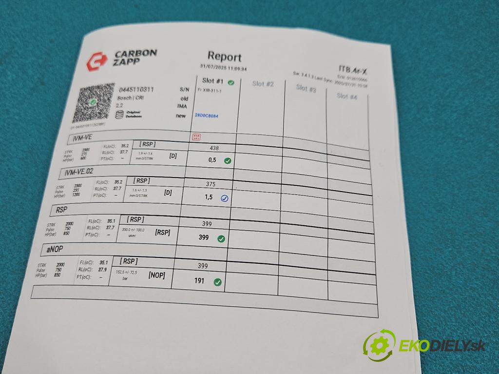 Citroen Berlingo II 2008-2018 1.6 HDi 90 HP manual 66 kW 1560 cm3 5- vstrek 0445110311 (Vstrekovač paliva)