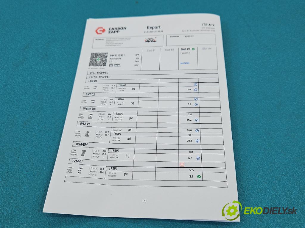 Citroen Berlingo II 2008-2018 1.6 HDi 90 HP manual 66 kW 1560 cm3 5- vstrek 0445110311 (Vstrekovač paliva)