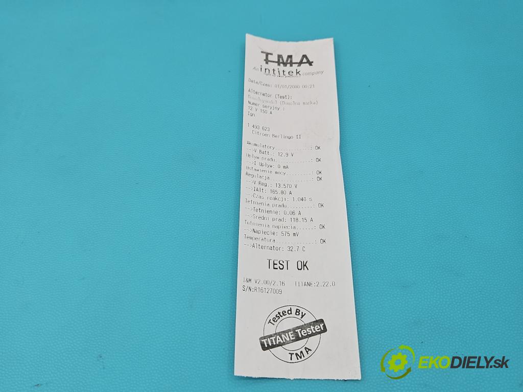 Citroen Berlingo II 2008-2018 1.6 hdi 92 HP manual 68 kW 1560 cm3 5- Alternator 9678048880 (Alternátor)