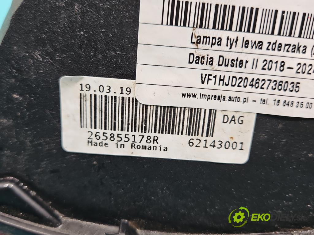 Dacia Duster II 2018-2024 1.6 16V 114 hp manual 84 kW 1598 cm3 5- světlo zadní levé nárazníku 265855178R