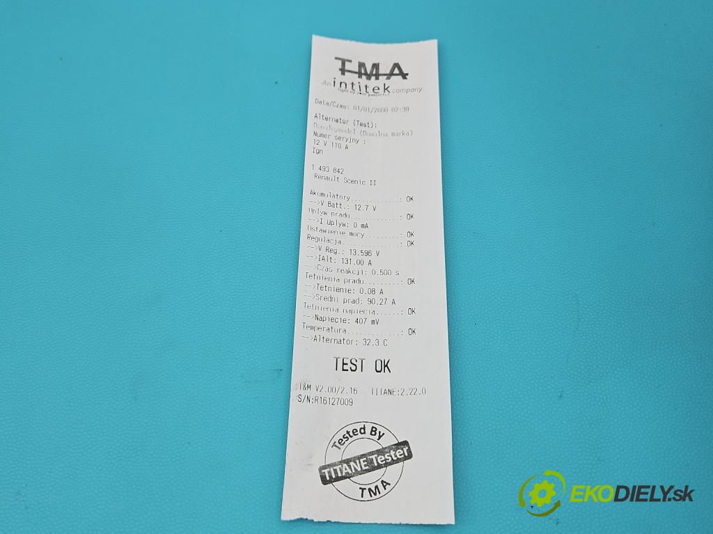 Renault Scenic II 2003-2009 1.6 16V 113 HP manual 83 kW 1598 cm3 5- Alternator 8200386806 (Alternátor)