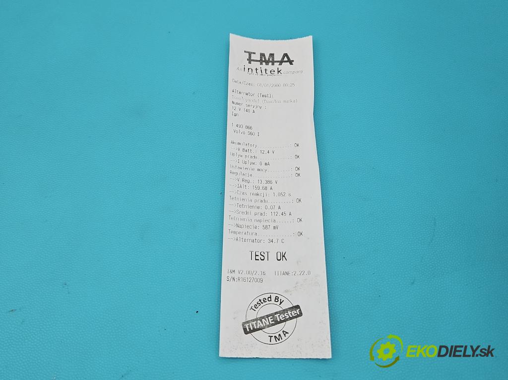 Volvo S60 I 2000-2010 2.4 20V 170 HP manual 125 kW 2435 cm3 4- Alternator 0124525014 (Alternátor)