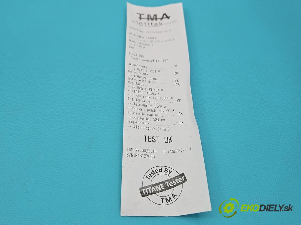 Toyota Avensis III T27 2009-2018 2.0 D4D 126 HP manual 93 kW 1998 cm3 5- Alternator 27060-0G021 (Alternátor)