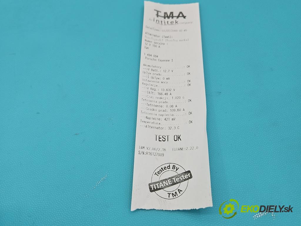 Porsche Cayenne I 2002-2010 3.2 V6 250 HP automatic 184 kW 3189 cm3 5- Alternator 021903026B (Alternátor)