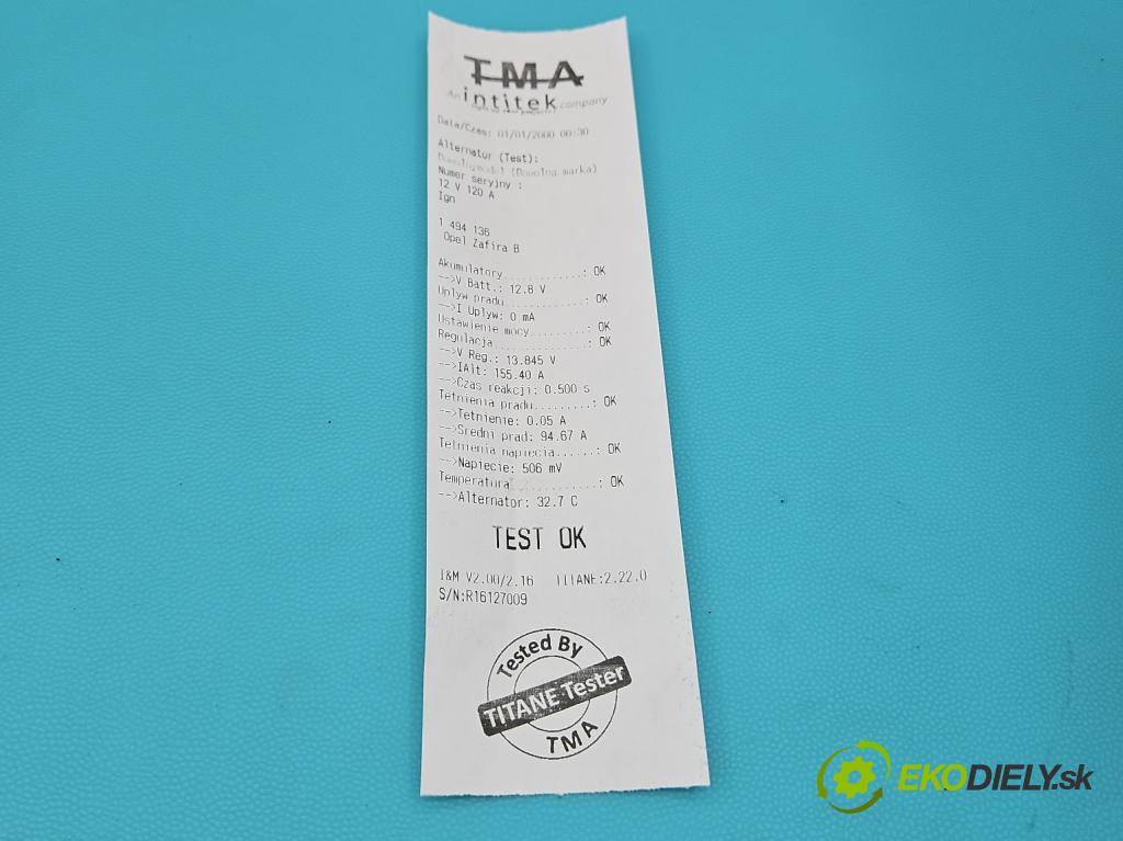 Opel Zafira B 2005-2014 1.9 cdti 120 HP manual 88 kW 1910 cm3 5- Alternator 93169028 (Alternátor)