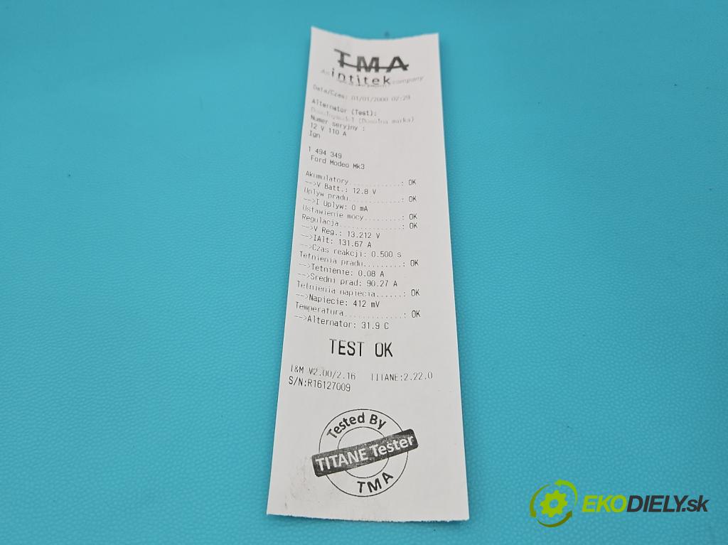 Ford Mondeo Mk3 2000-2007 2.0 tdci 116 HP manual 85 kW 1998 cm3 4- Alternator 1S7T-BE (Alternátor)