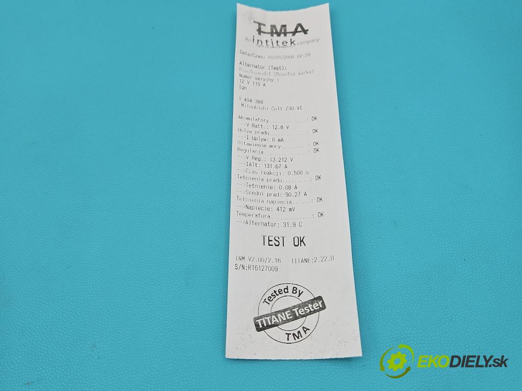 Mitsubishi Colt Z30 VI 2004-2012 1.5 did 68 HP manual 50 kW 1493 cm3 3- Alternator A6391500250 (Alternátor)