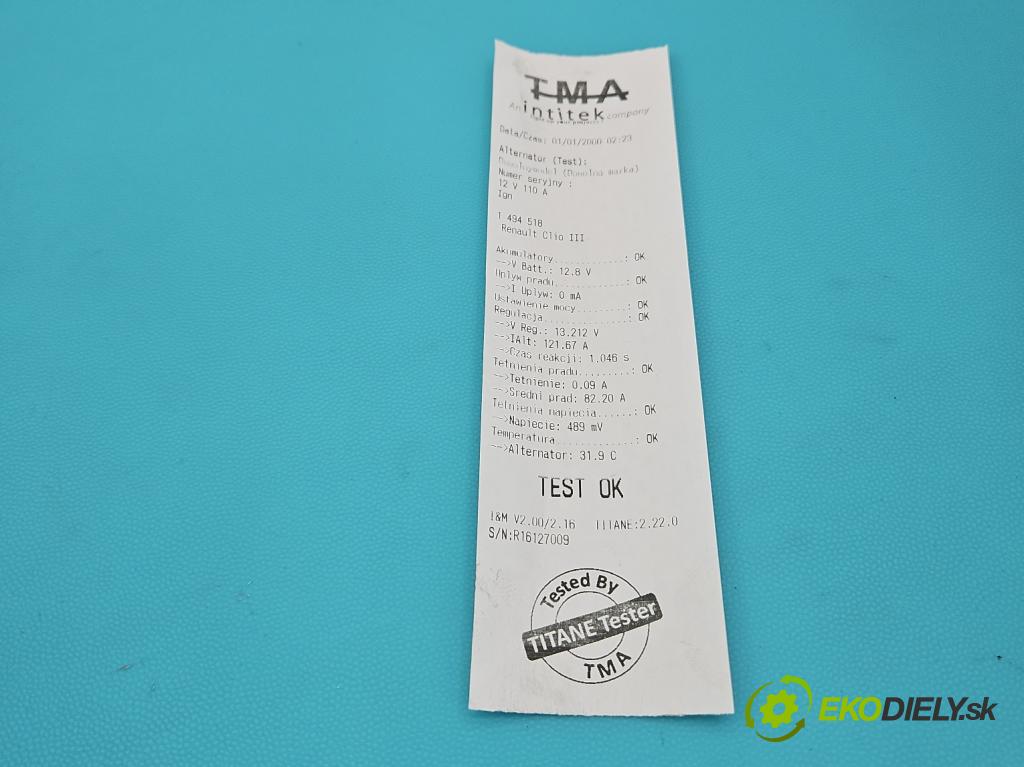 Renault Clio III 2005-2012 1.5 dci 68 HP manual 50 kW 1461 cm3 3- Alternator 0124425071 (Alternátor)