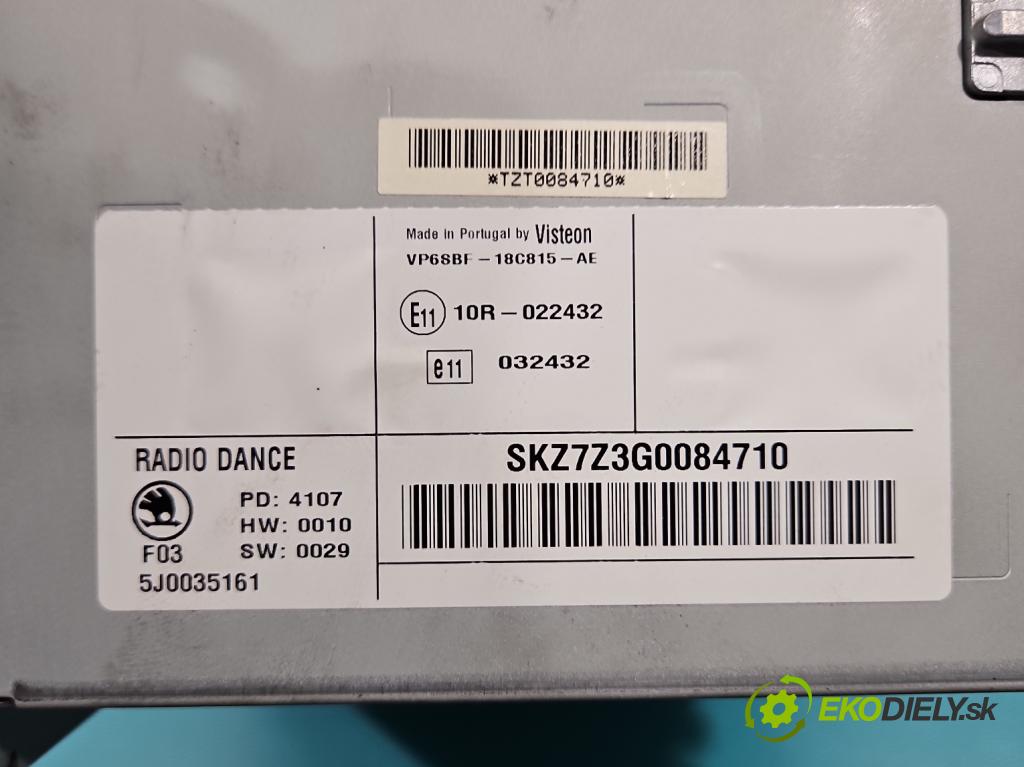 Skoda Fabia II 2007-2014 1.4 16V 86 HP manual 63 kW 1390 cm3 5- Radio originál 5J0035161