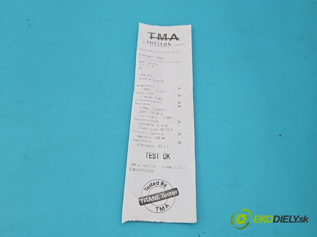 Skoda Octavia II 2004-2013 1.6 FSI 116 HP manual 85 kW 1598 cm3 5- Alternator 03C903023B (Alternátor)