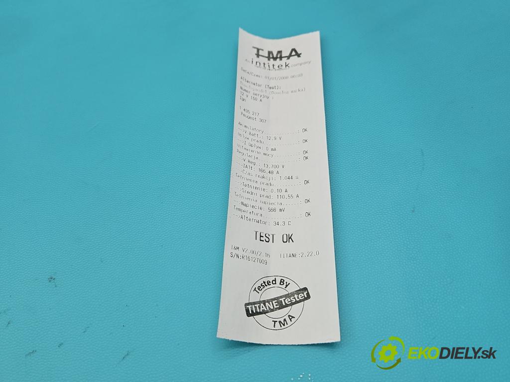 Peugeot 307 1.4 hdi 68 HP manual 50 kW 1398 cm3 5- Alternator (Alternátor)