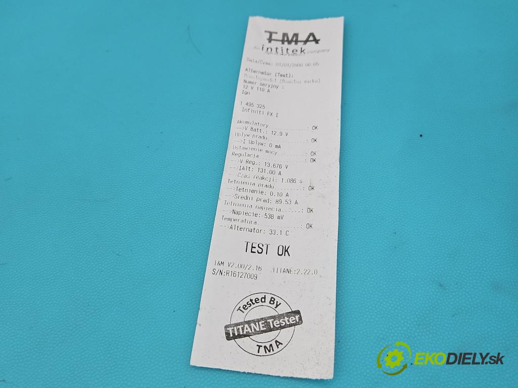 Infiniti FX I 2003-2008 3.5 V6 280KM: automatic 206 kW 3498 cm3 5- Alternator 23100-CD010 (Alternátor)