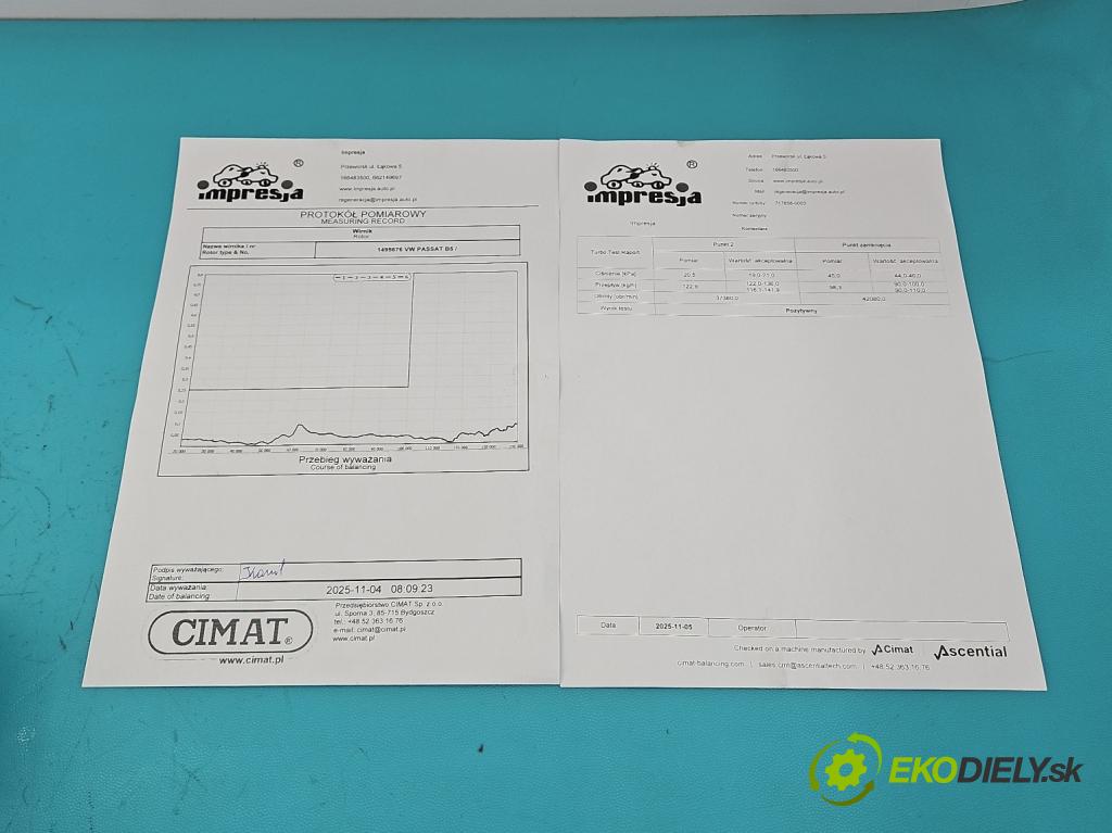 Vw Passat B5 1995-2005 1.9 tdi 131 HP manual 96 kW 1896 cm3 4- turbodúchadlo, turbo repasovaná 717858-3