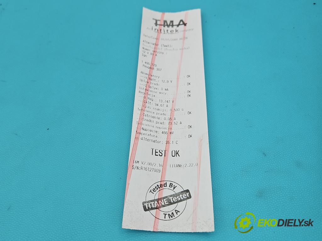 Peugeot 307 1.4 16V 88 HP manual 65 kW 1360 cm3 5- Alternator 9649611880 (Alternátor)