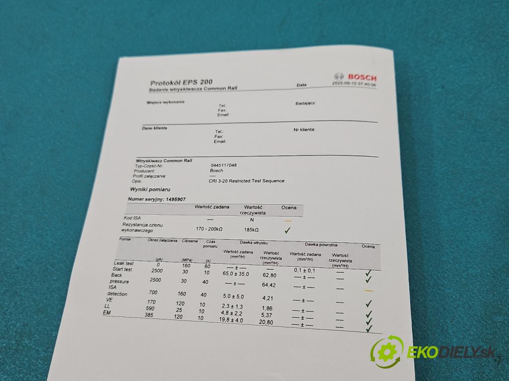 Mercedes E W213 2016-2023 2.0 CDI 194KM: automatic 143 kW 1950 cm3 5- vstrek 0445117048 (Vstrekovač paliva)