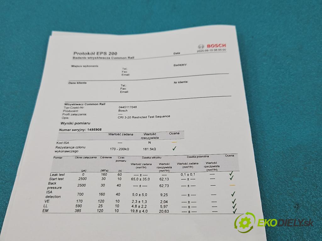 Mercedes E W213 2016-2023 2.0 CDI 194KM: automatic 143 kW 1950 cm3 5- vstrek 0445117048 (Vstrekovač paliva)