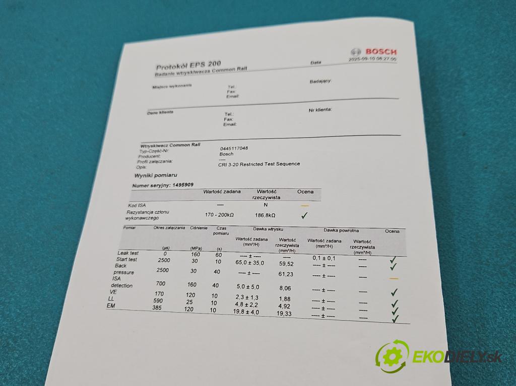 Mercedes E W213 2016-2023 2.0 CDI 194KM: automatic 143 kW 1950 cm3 5- vstrek 0445117048 (Vstrekovač paliva)
