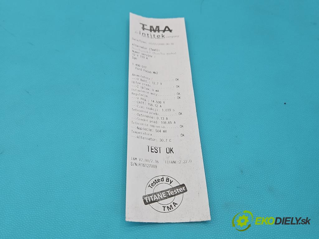 Ford Focus Mk2 2004-2011 1.6 tdci 90 HP manual 66 kW 1560 cm3 5- Alternator  (Alternátor)