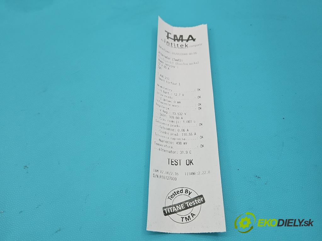 Smart Forfour I 2004-2006 1.3 16V 95 HP manual 70 kW 1332 cm3 5- Alternator 1800A070 (Alternátor)