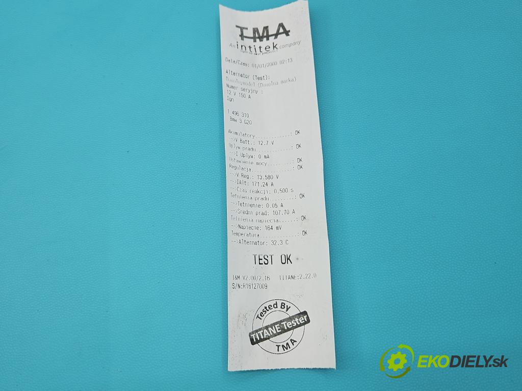 Bmw 3 G20 2018- 2.0 T 184hp automatic 135 kW 1998 cm3 4- Alternator 104211-9471 (Alternátor)