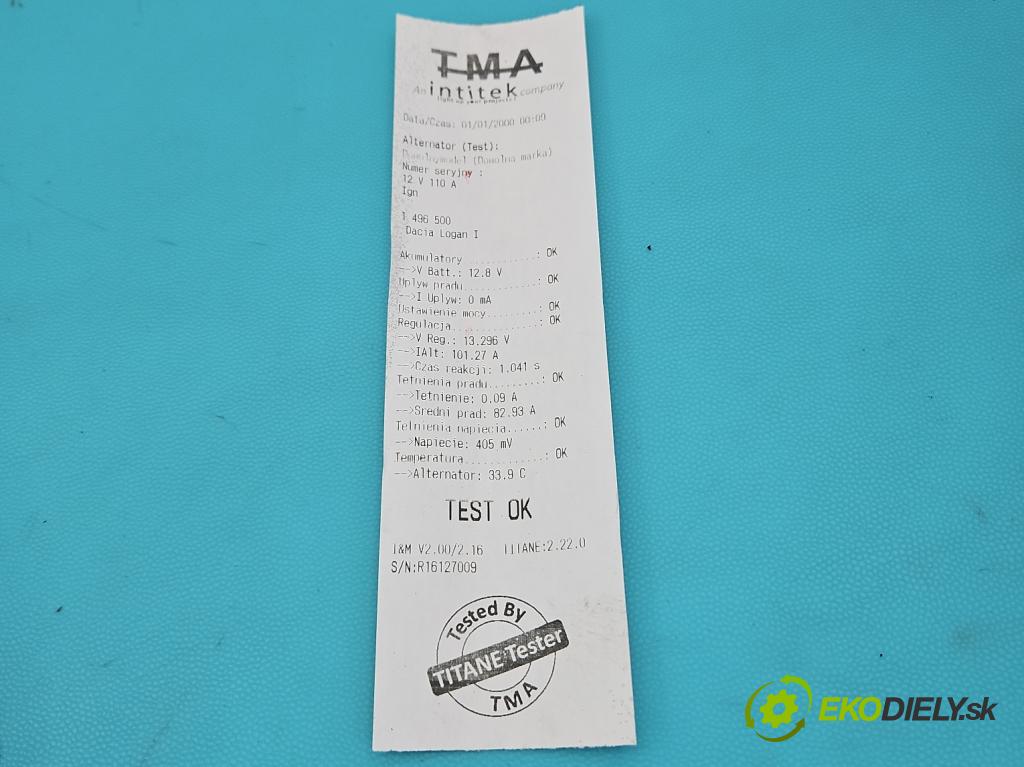 Dacia Logan I 2005-2014 1.4 8V 72 HP manual 53 kW 1390 cm3 4- Alternator 8200660053 (Alternátor)