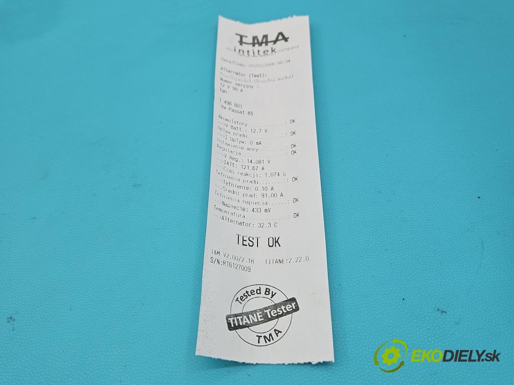 Vw Passat B5 1995-2005 2.0 8V 116 HP manual 85 kW 1984 cm3 5- Alternator 06B903016D (Alternátor)