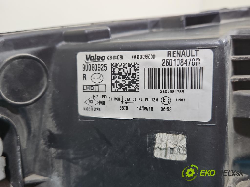 Renault Megane IV 2016-2024 1.3 116 HP manual 85 kW 1332 cm3 5- Reflektor: pravý 260108478R (Svetlo predné pravé)