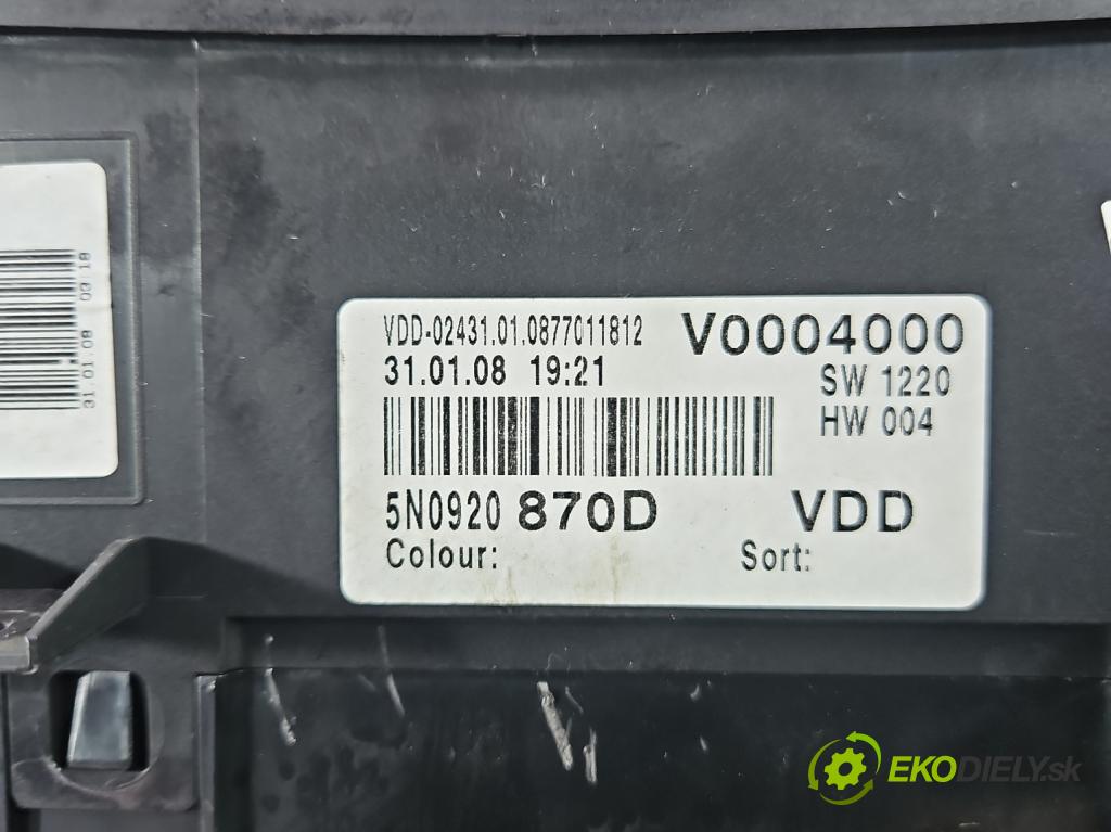 Vw Tiguan I 2007-2016 2.0 TDI 140 HP manual 103 kW 1968 cm3 5- prístrojovka/ budíky 5N0920870D (Prístrojová doska)